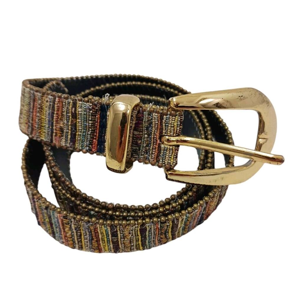 Vintage Aimee Lynn Belt Golden Tapestry Woven Sz Large Artsy Mid Century Modern